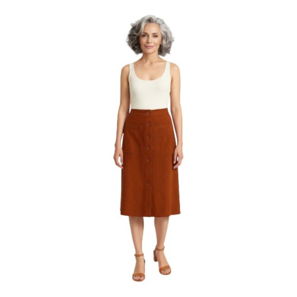 Fansilanen XL Cinnamon Button Down Faux Suede A Line Skirt